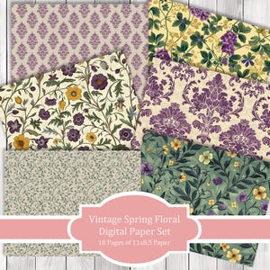 Floral printanier vintage - Ensemble de papier journal, Pages de journal indésirable, papier de journal indésirable, journal imprimable, papier de scrapbooking, papier numérique