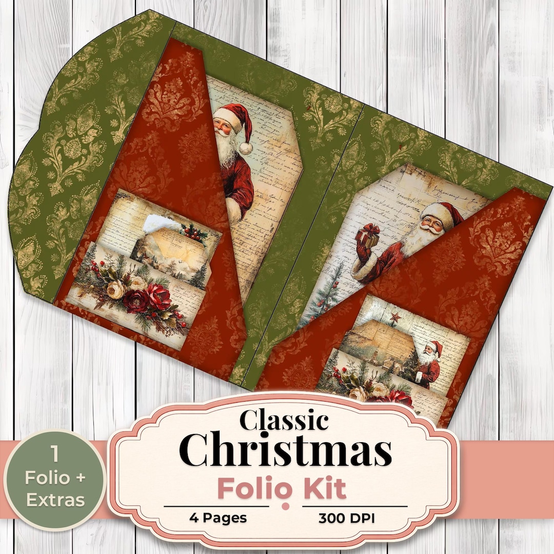 Classic Christmas Folio Kit, Vintage Santa Junk Journal Printable ...