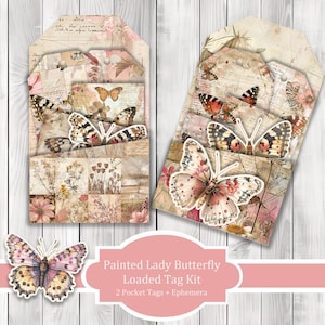 Kit de etiquetas con mariposas "Painted Lady": etiquetas con mariposas, etiquetas efímeras, manualidades de papel, imágenes prediseñadas de diario basura, recortes con precisión