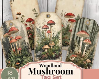 Woodland Mushroom Tags - Mushroom Tags -  Ephemera Labels - Junk Journal Images Clip Art - Fussy Cut - Scrapbook Tags