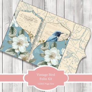 Kit Vintage Birds Folio - Set di carta per diario, pagine di diario spazzatura, Folio di diario spazzatura, diario stampabile, carta per album, uccelli vintage