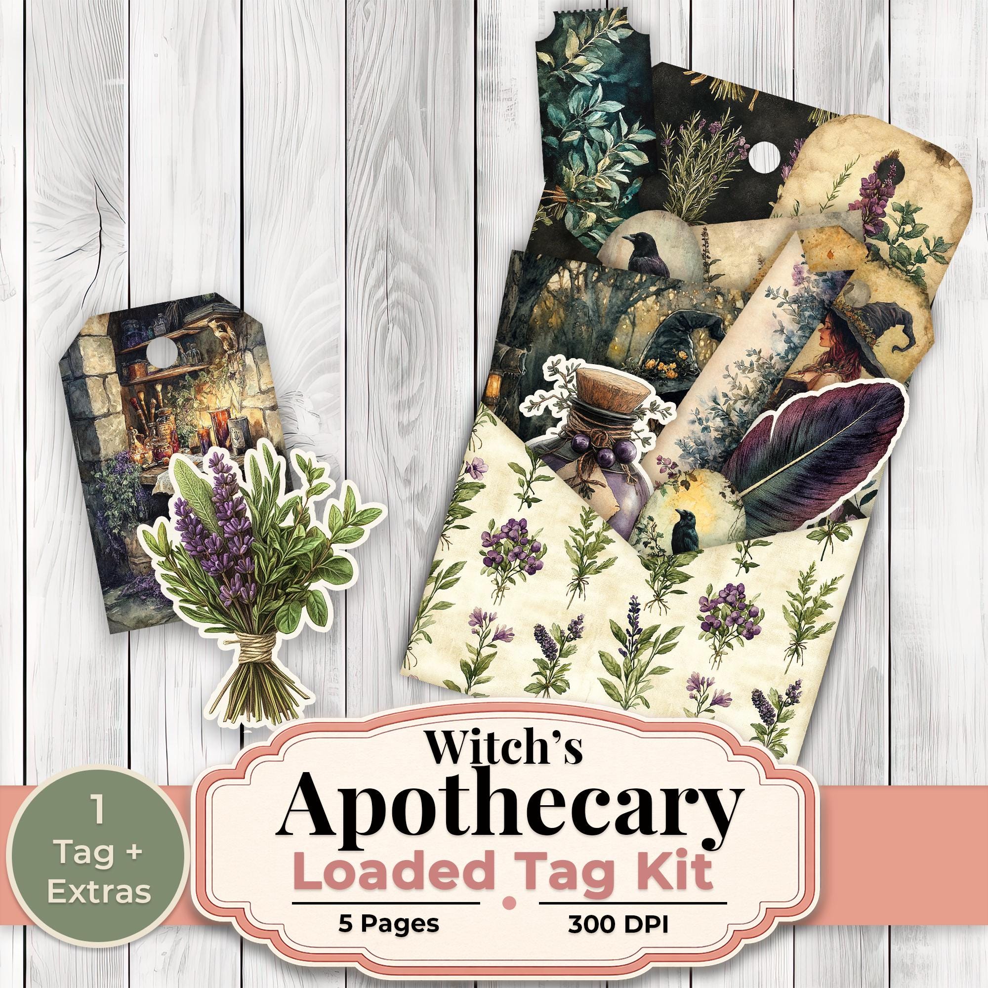 Witch’s Apothecary Loaded Tag Kit, Witchy Junk Journal Tag, Herbal ...