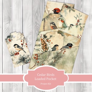 Cedar Birds Loaded Pocket Kit , Journal Pages, Pocket, Ephemera, Tags, Printable, Scrapbook Kit, Digital Download