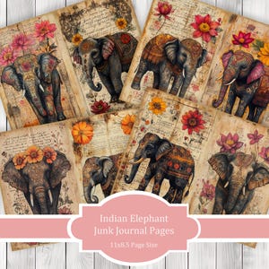Indian Elephant - Junk Journal Pages, Journal Paper Set, Bird Junk Journal Paper, Printable Journal, Scrapbook Paper, Digital Paper
