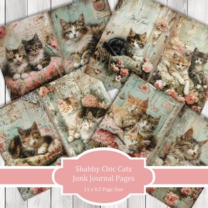 Shabby Chic Cats -  Journal Paper Set, Junk Journal Pages, Flower, Journal Paper, Printable Journal, Scrapbook Paper, Digital Paper