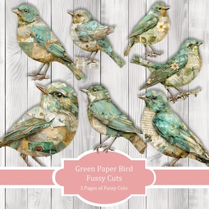 Découpes difficiles d'oiseaux en papier vert - journal indésirable, journal imprimable, étiquettes de journal indésirable, journal indésirable éphémère