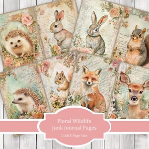 Floral Wildlife - Conjunto de papéis para diário, páginas de diário descartadas, papel para diário de flores, diário para impressão, papel para scrapbook, papel digital