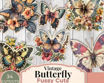 Vintage vlinder kieskeurig afdrukbaar junkjournaal kortstondige bloemen vlinderuitsparingen plakboekversieringen