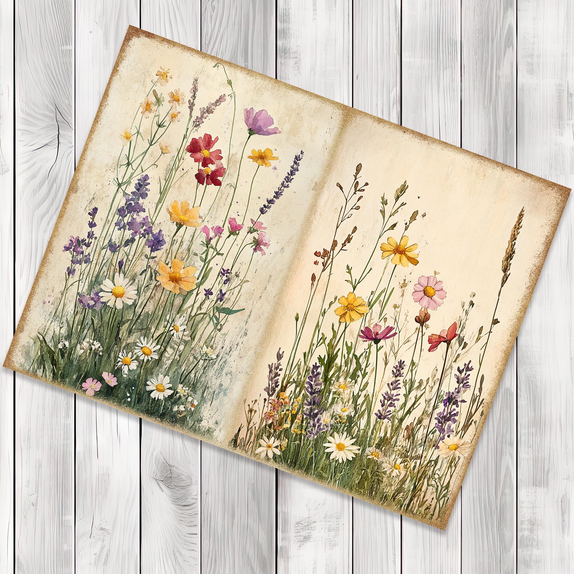 Wildflower Meadow - Junk Journal Pages, Journal Paper Set, Flowers ...