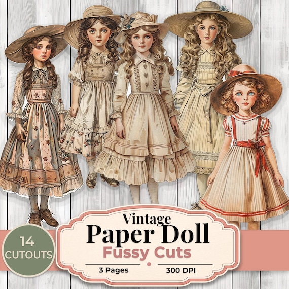 Vintage Paper Doll Fussy Cuts Printable Junk Journal Ephemera Victorian Girls Cutouts Scrapbook Embellishments