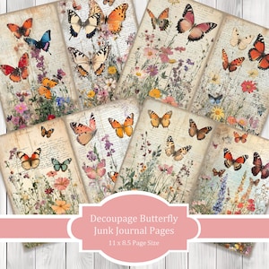 Decoupage Butterfly - Junk Journal Pages, Journal Paper Set, Bird Junk Journal Paper, Printable Journal, Scrapbook Paper, Digital Paper