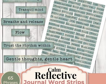 Calm and Reflective Word Strips   - Word Strips | Ephemera Labels | Paper Craft | Junk Journal Images Clip Art | Fussy Cut