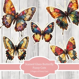 Stained Glass Butterfly Fussy Cuts -  Junk Journal , Printable Journal, Junk Journal Tags, Junk Journal Ephemera