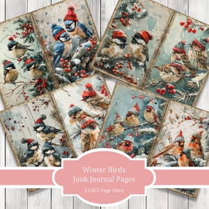 Christmas Birds -  Journal Paper Set, Junk Journal Pages, Flower Junk Journal Paper, Printable Journal, Scrapbook Paper, Digital Paper