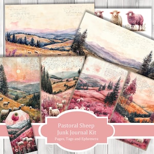 Pastorale des moutons - kit de journal indésirable, pages de journal, papiers, éphémères, étiquettes, imprimable, kit de scrapbooking, téléchargement numérique