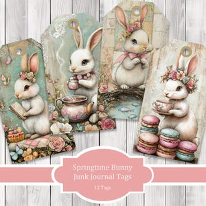 Springtime Bunny Tags  - Collage Scrapbook -  Junk Journal Tags -  Ephemera Labels - Junk Journal Images Clip Art -  Fussy Cut