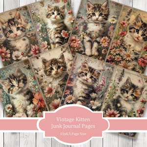 Vintage Kittens -  Journal Paper Set, Junk Journal Pages, Flower Junk Journal Paper, Printable Journal, Scrapbook Paper, Digital Paper