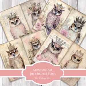Crowned Owls -  Journal Paper Set, Junk Journal Pages, Flower Junk Journal Paper, Printable Journal, Scrapbook Paper, Digital Paper