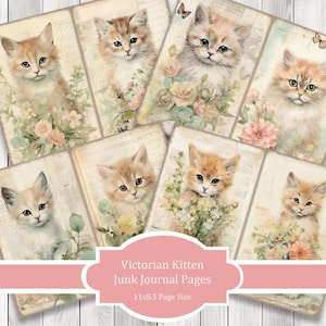 Victorian Kittens -  Journal Paper Set, Junk Journal Pages, Flower Junk Journal Paper, Printable Journal, Scrapbook Paper, Digital Paper