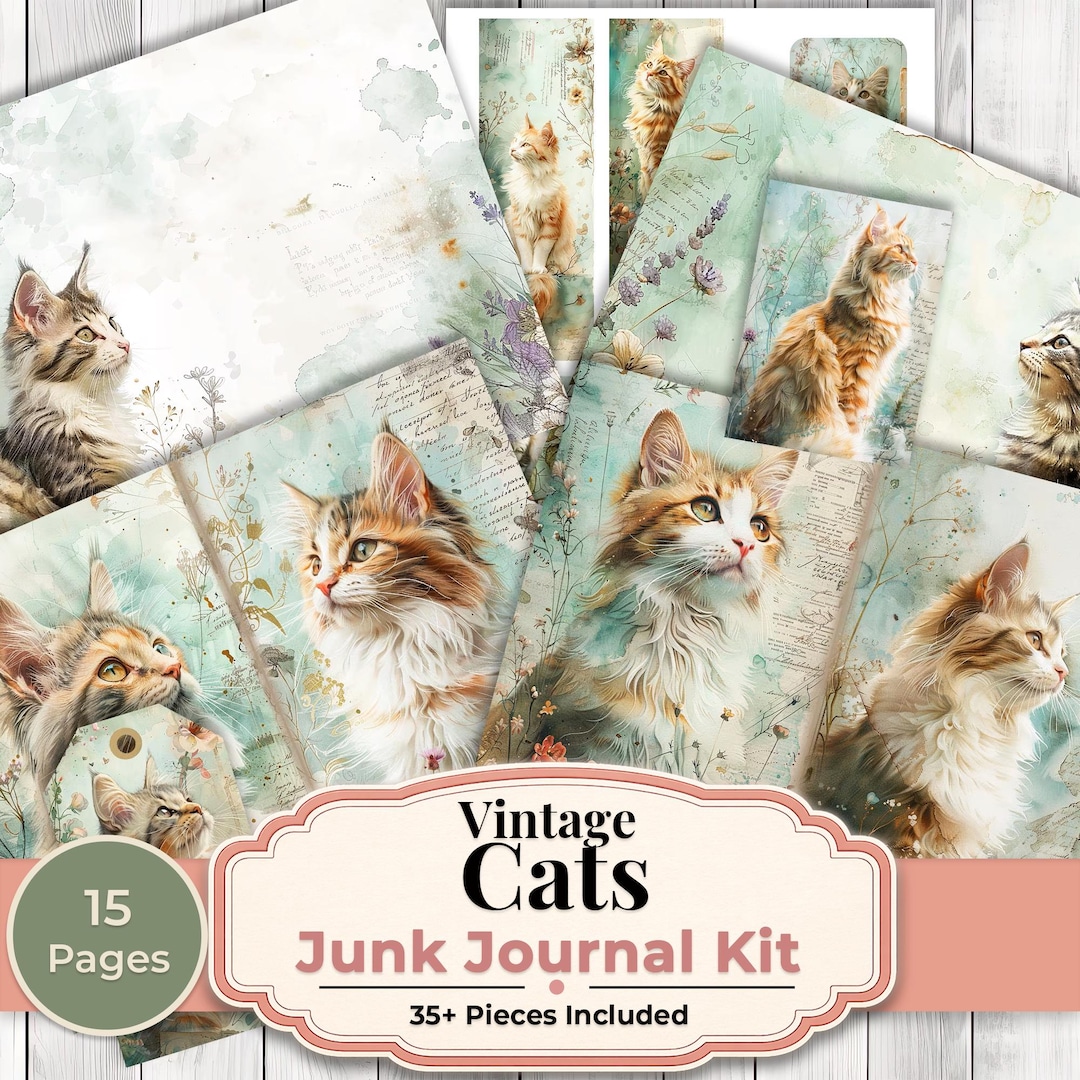 Vintage Cats Junk Journal Kit, Cat Ephemera Printable, Cottagecore Cat ...