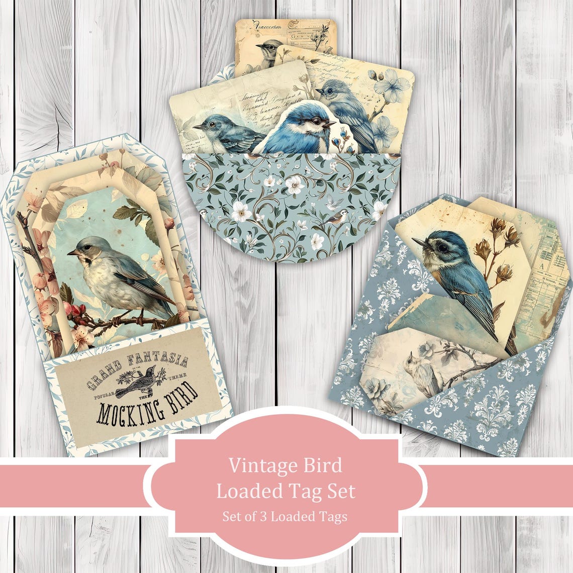 Vintage Bird Loaded Tag Set - Blue - Loaded Tags | Ephemera Labels ...