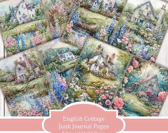 English Cottage -  Journal Paper Set, Junk Journal Pages, Flower, Journal Paper, Printable Journal, Scrapbook Paper, Digital Paper