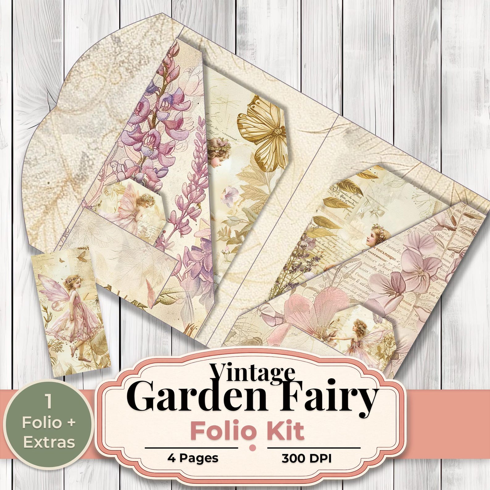 Vintage Garden Fairy Junk Journal Folio Kit Printable Floral Ephemera ...