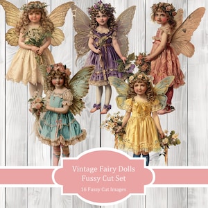 Vintage Fairy Dolls kieskeurig uitgesneden set - ongewenste dagboek, afdrukbaar dagboek, ongewenste dagboek Tags, ongewenste dagboek, kortstondige