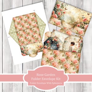 Rosengarten Ordner Umschlag Kit - Botanical -Loaded Tags | Ephemera Etiketten | Papiermodelle | Junk Journal Bilder Clip Art | Pingeliger Schnitt