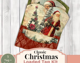 Christmas Junk Journal Tags, Vintage Santa Loaded Tag Kit, Printable Christmas Ephemera, Holiday Tag Pocket Set, Classic Christmas Kit
