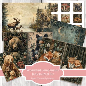 Wald Gefährten - Junk Journal Kit, Journal Seiten, Papiere, Ephemera, Tags, bedruckbar, Scrapbook Kit, digitaler Download