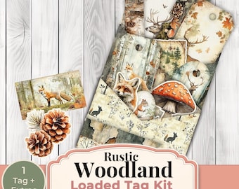 Kit d'étiquettes chargées Woodland rustique, éphémères de la forêt de renards, étiquettes de journal indésirable, Kit imprimable Woodland, éléments de scrapbooking nature