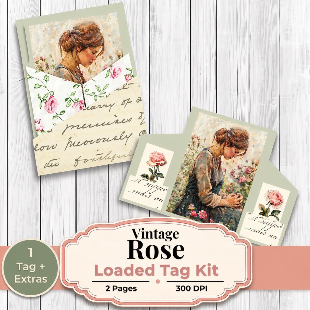 Rose Junk Journal Tags, Vintage Rose Loaded Tag Kit, Shabby Chic Floral ...