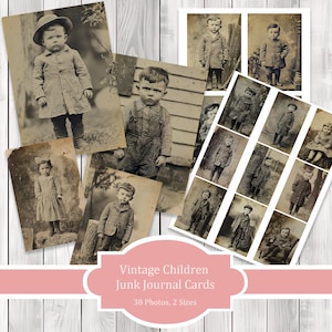 Conjunto de cartões de diário infantil vintage - Diário de sucata, diário para impressão, etiquetas de diário de sucata, itens efêmeros de diário de sucata