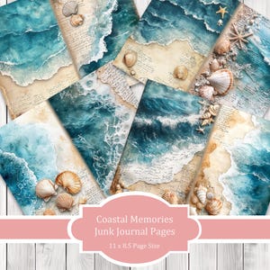 Juego de papeles para diario Coastal Memories, páginas de diario basura, papel para diario basura de playa, diario imprimible, papel para álbum de recortes, papel digital