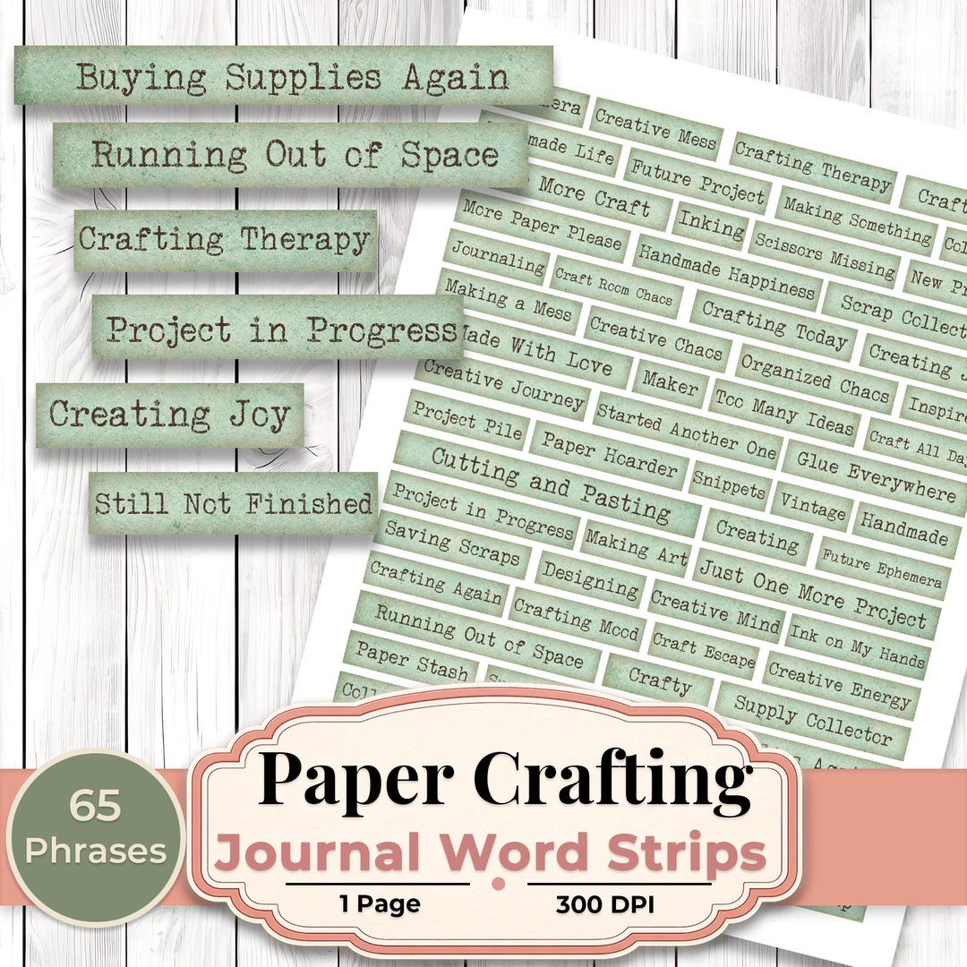 Paper Crafting Word Strips Printable, Junk Journal Word Tags, Crafting ...