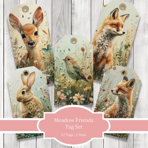 Wiesen Freunde Journal Tags - Collage Scrapbook - Waldtier Tags - Ephemera Etiketten - Junk Journal Bilder - Clip Art