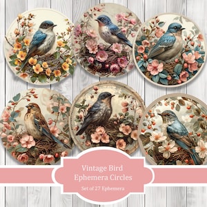 Vintage Bird Circle Ephemera -  Ephemera Labels - Junk Journal Images Clip Art - Fussy Cut - Scrapbook Tags