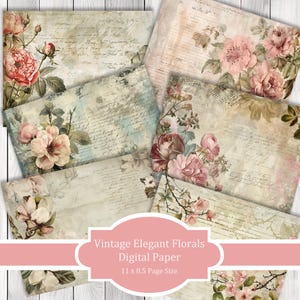 Vintage Elegante Blumen - Journalpapier Set, Junk Journal Seiten, Junk Journal Papier, Printable Journal, Scrapbook Papier, Digitales Papier