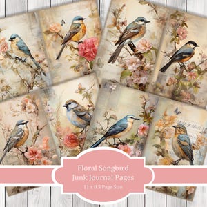 Floral Bird - Junk Journal Pages, Journal Paper Set, Bird Junk Journal Paper, Printable Journal, Scrapbook Paper, Digital Paper