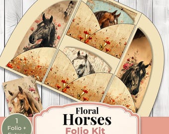 Floral Horses Junk Journal Kit – Vintage Folio Pages (Digital Download)