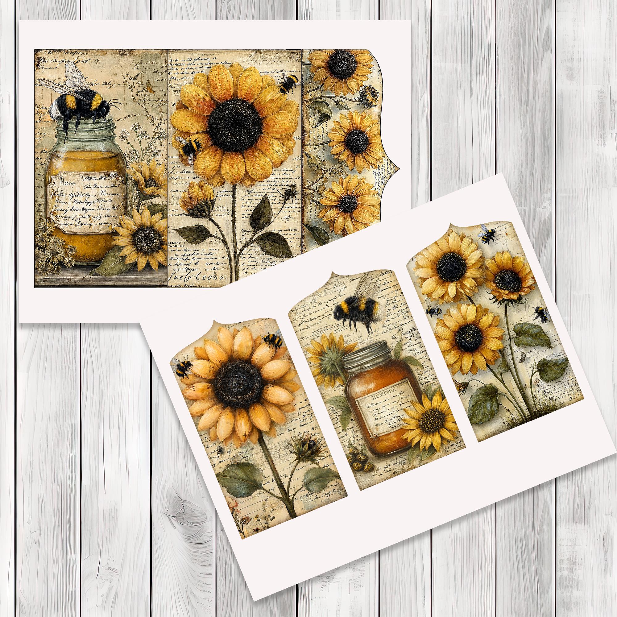 Bee and Sunflower Folio Kit, Printable Junk Journal Folio, Vintage ...