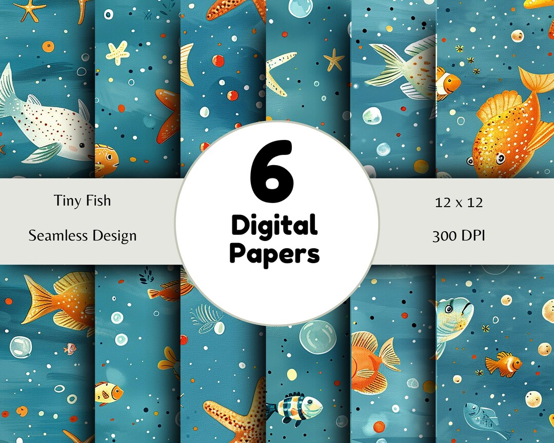 Tiny Fish - Seamless Pattern - Digital Paper - Printable Journal ...