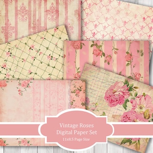 Rosa Vintage Rosa - Set di carta per diario, pagine di diario spazzatura, carta per diario spazzatura, diario stampabile, carta per album, carta digitale