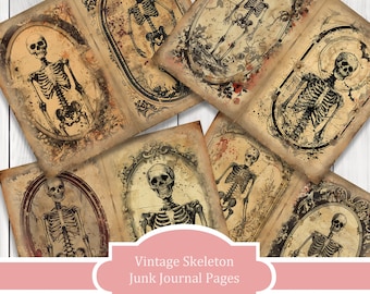 Vintage Skeleton Junk Journal Pages, Printable Scrapbook Paper (Digital Download)