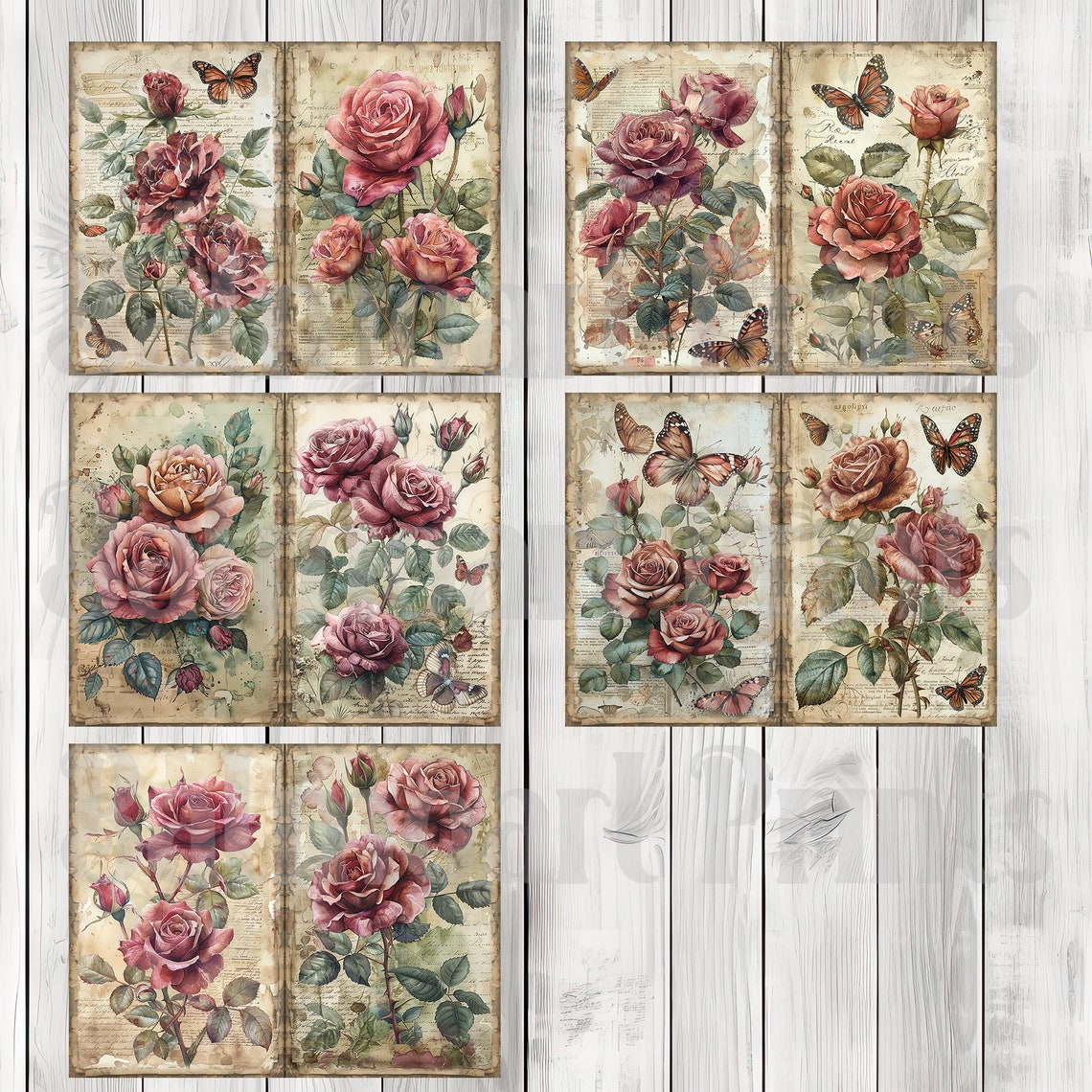 Burgundy Rose Junk Journal Pages Printable Vintage Floral Ephemera ...