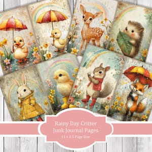 Rainy Day Critter - Journalpapier Set, Junk Journal Seiten, Blumen Junk Journal Papier, Printable Journal, Scrapbook Papier, Digitales Papier
