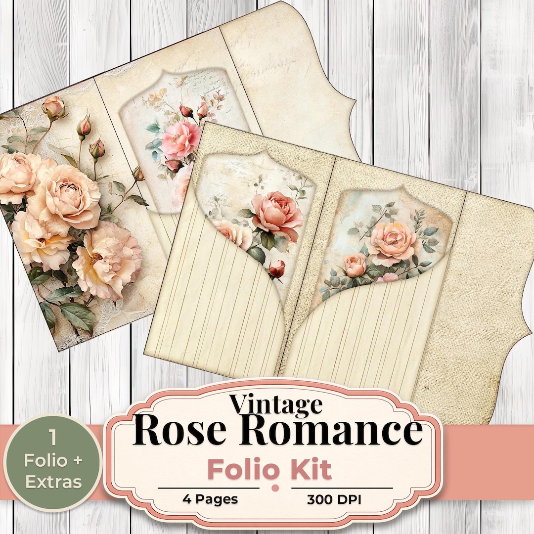 Vintage Rose Romance Folio Kit Printable Junk Journal Folio Kit Shabby ...