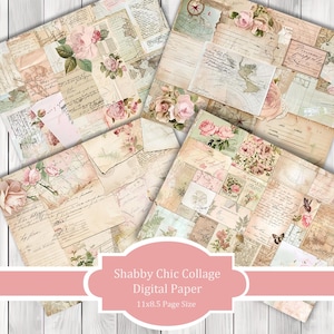 Shabby Chic Collage Rosa - Journalpapier Set, Junk Journal Seiten, Junk Journal Papier, Printable Journal, Scrapbook Papier, Digitales Papier