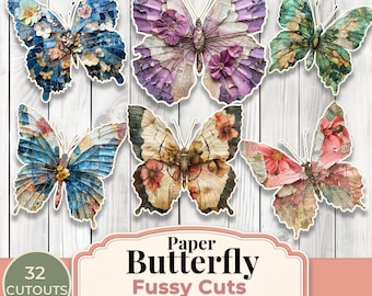 Butterfly Fussy Cuts – Paper Ephemera for Junk Journals (PNG Digital Download)